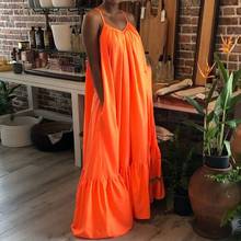 Orange Floor-Length Sleeveless Casual Long Dress Oversized Loose Spaghetti Strap Women Sunmmer Beach Holiday Dress Ruffles Maxi 2024 - buy cheap