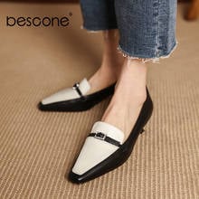 BESCONE Women Pumps Fashion Rhinestone Genuine Leather Handmade Shoes Low Heel Belt Buckle Mixed Colors Leisure Lady Shoes BO950 2024 - buy cheap