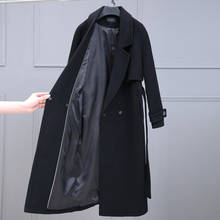Black Woolen Coat Women's 2020 Autumn Winter Wool Trench coat Long Loose Belt Overcoat Fashion Casual Wool Coat Outerwear 2024 - buy cheap