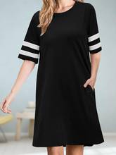 Женское платье-футболка в полоску, с коротким рукавом и круглым вырезом 2024 - купить недорого
