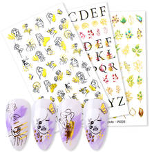 1Harunouta 1 Sheet Gold Nail Water Decals Alphabet Flower Nail Art Water Stickers Gold Leaves Nail Stickers 2024 - buy cheap