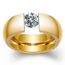 Anéis de casamento de aço inoxidável 316l dourado para mulheres e homens anéis de zircônio 2024 - compre barato