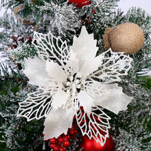 6 шт., искусственные рождественские цветы, блестящие поддельные цветы, елочные украшения, рождественские украшения для дома 2020 2024 - купить недорого