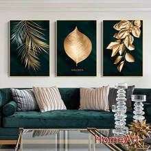 Arte de luxo folhas douradas pintura da lona moda cartazes e impressões fotos modernas para sala estar arte parede decoração casa 2024 - compre barato