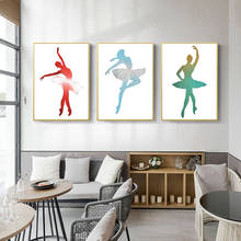 Aquarela ballet dançarino cartaz abstrato bela menina pintura da lona arte da parede bailarina fotos para sala de estar sem moldura 2024 - compre barato