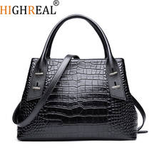 High-grade Crocodile Pattern Women Tote Handbag 100% Genuine Leather Black Shoulder Bags Fashion Bussiness Crossbody Purse 2024 - buy cheap