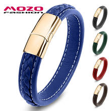 Pulseiras masculinas clássicas trançadas, bracelete de couro com pingente, pulseira artesanal da moda, aço inoxidável, fecho 2024 - compre barato