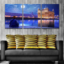 Pintura en lienzo grande, imágenes de pared de Sikh Guru de Templo Dorado para sala de estar, carteles impresos de arte famoso sin marco 2024 - compra barato