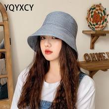 Chapéu de balde feminino, de tecido jeans lavado, chapéu de pescador, moda coreana simples, chapéu de sol feminino, chapéu de panamá, aba larga 2024 - compre barato