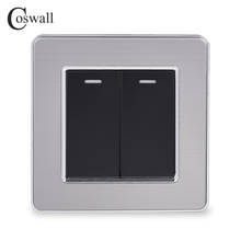 Coswall-interruptor para parede, interruptor de luz de luxo, painel de aço inoxidável, ac 110 v-250v 2024 - compre barato