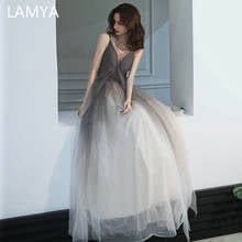 Вечерние платья LAMYA, новинка 2021, соблазнительные с V-образным вырезом и коротким рукавом, простые тюлевые Длинные вечерние платья, вечернее платье 2024 - купить недорого