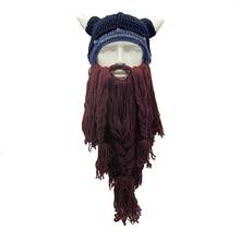 Adult Crazy Funny Halloween Cosplay Knitted Viking Beard Horn Hat Ski Mask Barbarian Vagabond Vintage Beanie Cap Winter Warmer 2024 - buy cheap