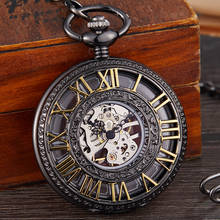 Reloj de bolsillo mecánico Vintage de madera para hombre y mujer, reloj con números romanos, cadena de cuerda a mano, Steampunk, esqueleto 2024 - compra barato