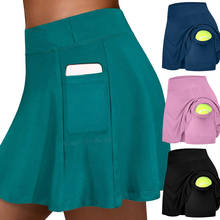 Женские шорты для бега, теннисные юбки с эластичной резинкой на талии, Короткие штаны для йоги, леггинсы с внутренними карманами, шорты для фитнеса, юбки, спортивная одежда 2024 - купить недорого