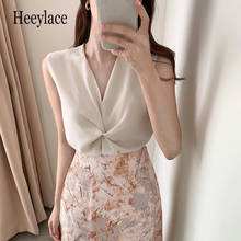 New 2021 Women Summer Blouses Shirts V-Neck Vintage Sleeveless Elegant Korean Oversize Female Fashionable Lady Tops 2024 - buy cheap