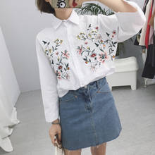 Preppy Style Tops Women's Blouse 2021 Loose Tunic Fashion White Floral Embroidery Long Sleeve Shirts Female Casual Blusas New 2024 - buy cheap