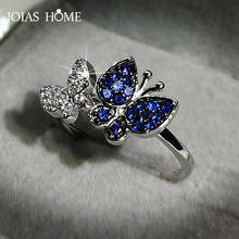 JoiasHome Silver 925 Jewelry Gemstones Butterfly Ring for Women White Blue AAA Zircon bowknot trendy women finger ring Size6-10 2024 - buy cheap