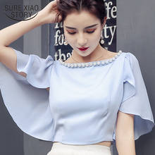 Summer New Short-Sleeve Beaded Chiffon Blouse Female Solid Color OL Style Butterfly Sweet Thins Womens Tops and Blouses 9336 50 2024 - buy cheap