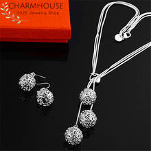 Charmhouse conjunto de joias de prata 925, joias femininas com pingente de bola vazada e colar, 2 peças, acessórios de joias fashion 2024 - compre barato