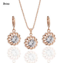 Conjuntos de joyas de mujer, aretes divertidos con circonita blanca, flor de Color oro rosa 585, joyería de moda, conjunto de collar y colgante 2024 - compra barato