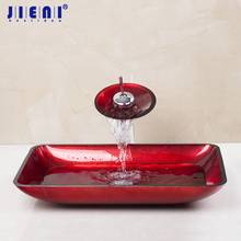 JIENI-lavabo de baño de vidrio templado pintado a mano, conjunto de grifería de latón, mezcladores y grifos 2024 - compra barato