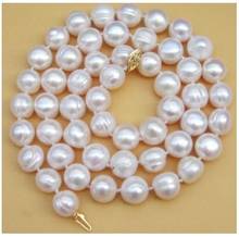 free shipping REAL CLASSIC +++ 10-11MM SOUTH SEA WHITE BAROQUE PEARL NECKLACE 17inch 14KGP 43cm 45cm 60cm 2024 - buy cheap