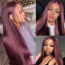 Burgundy Straight Lace Front Human Hair Wigs 99J Colored 180% Peruvian Remy Hair PrePlucked With Baby Hair Bleached Knots 2024 - buy cheap