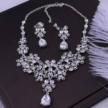 Elegant Floral Bridal Jewelry Sets for Women Clear Crystal Engagement Prom Party Necklace Earrings Sets Wedding Jewelry 2024 - buy cheap