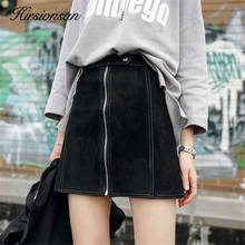 Hirsionsan Solid Black A-line Mini Skirt Women Slim Zipper Pack Hip PU Leather Skirt Korean High Waist Harajuku Streetwear Skirt 2024 - buy cheap