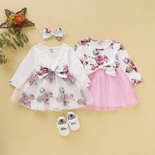 Bebê recém-nascido meninas floral macacão sólido arco saias + bandana outfits manga longa na altura do joelho moda meninas vestido de princesa 2024 - compre barato