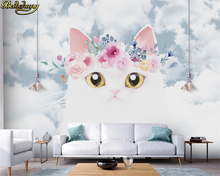 Beibehang-papel tapiz personalizado para habitación de niños, mural moderno nórdico de dibujos animados, bonito gatito, dormitorio, Fondo de pared 2024 - compra barato