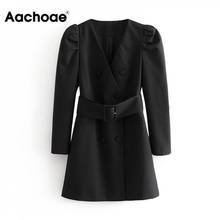 Aachoae-minivestido negro de manga larga con cuello de pico para Mujer, Ropa de calle, elegante, otoño 2024 - compra barato