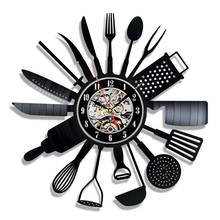 Cutlery Vinyl Record Wall Clock Modern Design Spoon Fork Decorative Kitchen Vintage Vinyl Clock Wall Watch Home Decor Silent 2024 - buy cheap