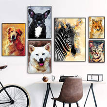 Pósteres nórdicos coloridos de León, zorro, gato, Lobo, perro, cebra, arte de pared, pintura en lienzo, imágenes de pared de animales para decoración de habitación de niños 2024 - compra barato