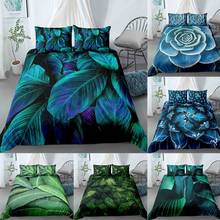 Green Leaves Blue Flower Pattern Printed Duvet Cover Set Bedding Adults Child King Queen Full Twin Size Bed Luxury Home Textiles 2024 - buy cheap