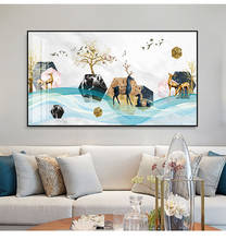 Abstract Gold Fish Deer Tree Canvas Art Modern Tableaux Cuadros Big Wall Art Picture for Living Room Blue Banner Poster HD Print 2024 - buy cheap