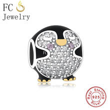 FC Jewelry Fit Original Charm Bracelet 925 Silver Black Enamel Baby Penguin With Gold Color Foot Bead For Making Berloque 2021 2024 - buy cheap