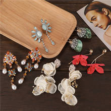 FASHIONSNOOPS Bohemian 2020 Flower Statement Earrings Women Big Drop Earrings Wholesale  Rhinestone Jewelry Handmade Earrings 2024 - buy cheap
