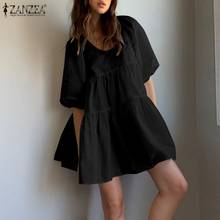 Fashion Solid Ruffle Dress Women Puff Sleeve Robe ZANZEA 2022 Casual Solid Mini Vestidos Female Summer Sundress Femme  2024 - buy cheap