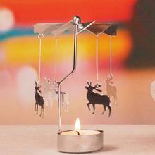 Giratório girando tealight vela metal chá luz titular carrossel casa decoração presentes 2024 - compre barato