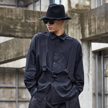 Men Long Sleeve Straps Loose Casual Shirt Male Women Japan Streetwear Hip Hop Gothic Shirt Stage Clothing 2024 - buy cheap
