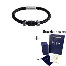 Pulsera de cuero negra con cuenta de transferencia diagonal, Pulsera original de novio, mejor regalo de joyería, novedad de 2019 2024 - compra barato