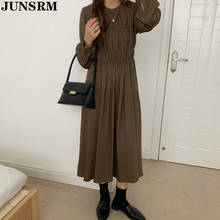 Vestido largo plisado con cuello redondo para mujer, prenda de manga larga, Estilo Vintage coreano, 2020 2024 - compra barato