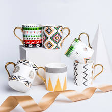 Xícara de café flamingo geométrico dourado, para casal, presentes criativos, mosaico de ouro para café 2024 - compre barato