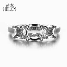 HELON-anillo redondo de oro blanco de 10K para mujer, sortija de compromiso de 6mm, semimontaje, tres piedras, joyería fina 2024 - compra barato