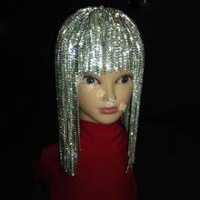 Nightclub Bar DS DJ Female Singer Dance Show GoGo Full Rhinestone Tassel Wig Headwear Flash Drill Hat DWY2635 2024 - buy cheap