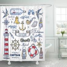 Fisherman Sailor Nautical Lighthouse Sea Waves Captain Seashells Anchor Shower Curtain Waterproof 72 x 72 Inches Set with Hooks 2024 - buy cheap