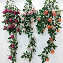 Искусственные шелковые цветы, подвешивание на стену, искусственные розы, лоза из ротанга, шелковые розы, гирлянда, венок, домашний Свадебный декор 2024 - купить недорого