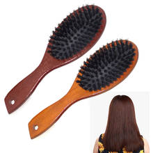 Pente de massagem portátil natural de cerdas de javali escova de cabelo anti-estático punho de madeira escova de cabelo ferramenta de estilo pá escova de faia 2024 - compre barato