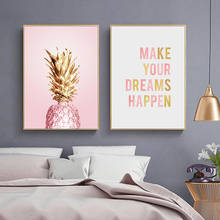 Pink Golden Pineapple Nordic Poster Ananas Quotes Canvas Painting Wall Art Print Home Decorative Pictures for Living Room Decor 2024 - buy cheap